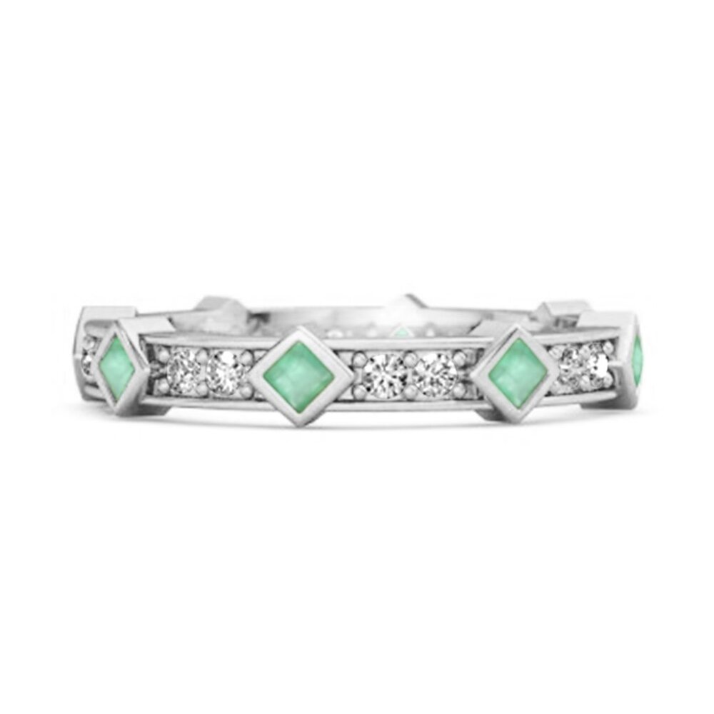2 MM Princess Cut Natural Emerald 925 Sterling Silver Eternity Women Ring